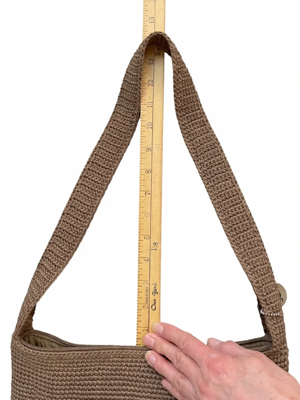 The Sak Crochet Knit Shoulder Bag Brown Boho Hobo Zip Closure